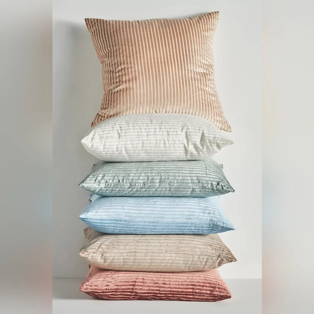 Anthropologie Fiora Ribbed Velvet Pillow Light Blue